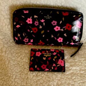 Kate Spade Black Wallet and Card Holder with Pink Floral Design